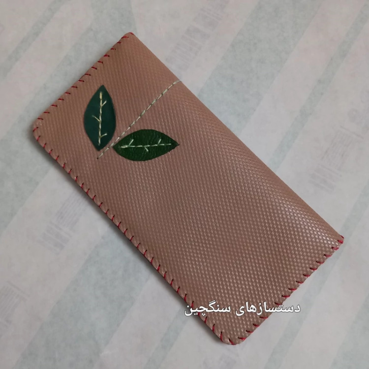 جاکارتی چرم طبیعی کیف پول چرم طبیعی گاو دست دوز طرح شاخه گل