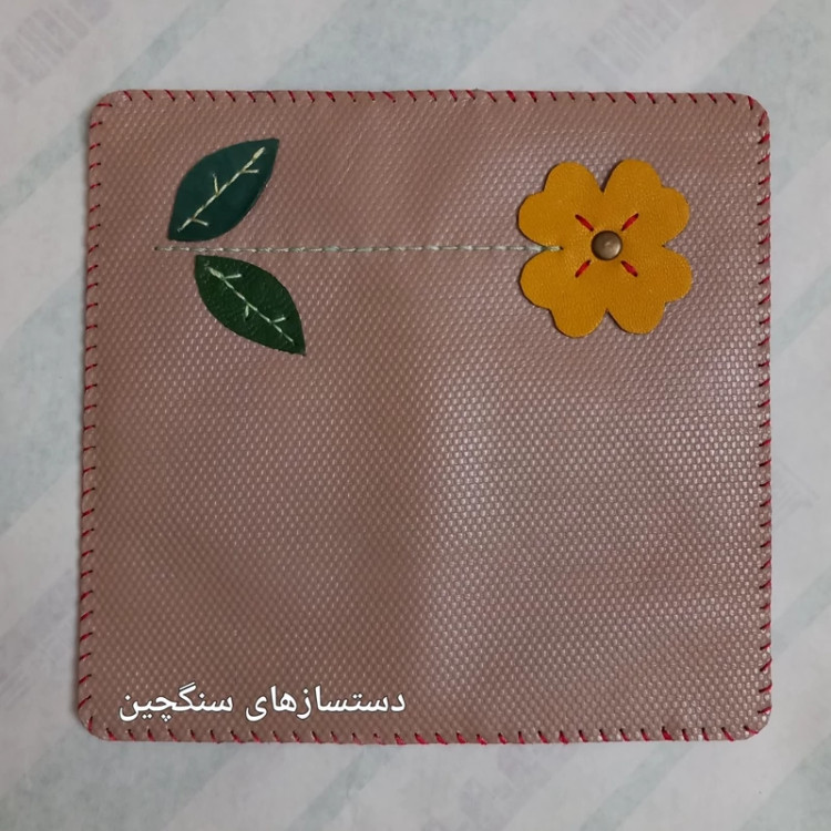 جاکارتی چرم طبیعی کیف پول چرم طبیعی گاو دست دوز طرح شاخه گل